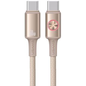 Дата кабель Usams US-SJ752 With Colorful Light Huan Ser. Type-C to Type-C 60W (1.2m) Desert Titanium