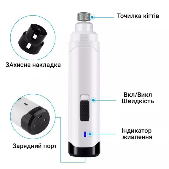 Гриндер для ухода за когтями собак и кошек iPets NG10, электрическая когтеточка, white (7372) | Зображення 4