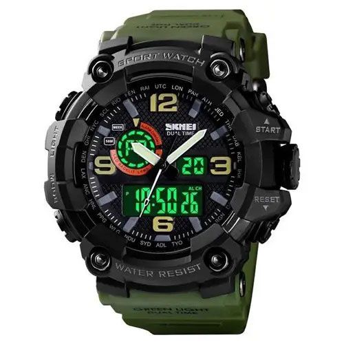 Годинник наручний чоловічий SKMEI 1520AG ARMY GREEN, військовий чоловічий наручний годинник зелений. Колір: зелений | Зображення 1
