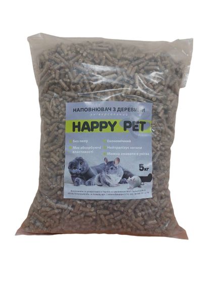 Гигиенический древесный наполнитель для туалета животных премиум класа HAPPY PET 5 кг.