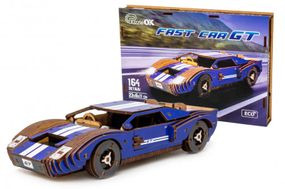 Конструктор Puz-26915"Fast Car GT" дерев'яний, 164 дет., синій, розмір моделі 23х6х11 см PuzzleOk