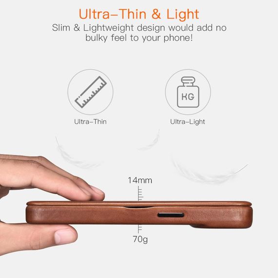 Чехол ICARER для iPhone 14 pro max, винтажный кожаный флип-чехол с отделением для карт, магнитный | Зображення 1