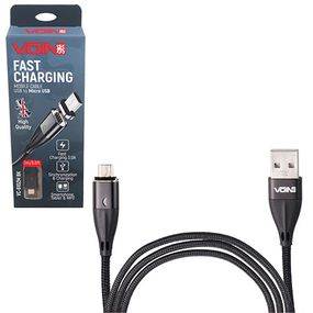 Кабель магнітний VOIN USB - Micro USB 3А, 2m, black (швидка зарядка / передача даних)