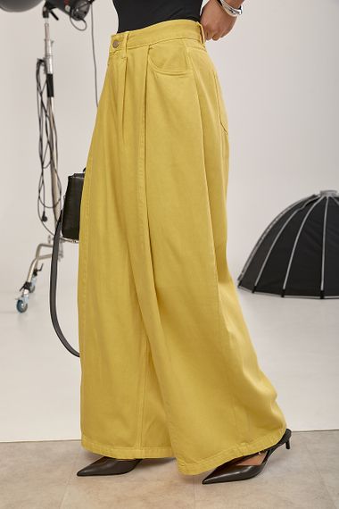 Широкі однотонні джинси Palazzo - жовтий цвет, S (є розміри) | Зображення 4