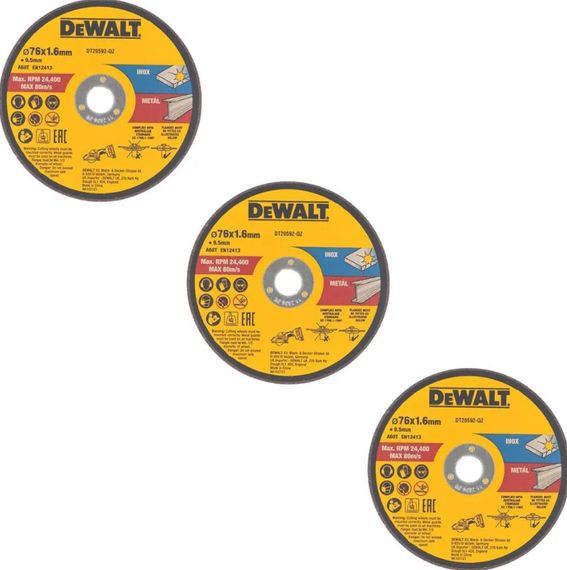 Набір кругів відрізних DeWALT 76х1,6х9,5 мм 3 шт (DT20592) | Зображення 1