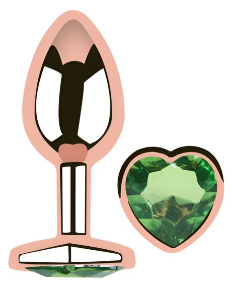Анальная пробка с кристаллом EGZO - Rose Gold Heart Plug Green size M Sex Aura | Зображення 1