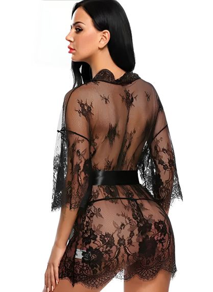 Короткий прозорий еротичний халат чорного кольору (L, XL) | Зображення 7