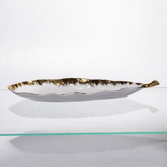 Фарфоровое блюдо для сервировки стола 37×13×2.5 (см) блюдо для подачи закусок Белый с золотом CJY-145 | Зображення 4