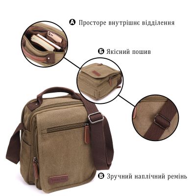 Сумка Vintage На плечо из текстиля Оливковая (22228) | Зображення 9