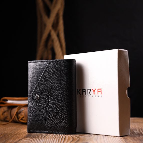 Классический горизонтальный женский кошелек с монетницей из натуральной кожи KARYA 21071 Черный | Зображення 8