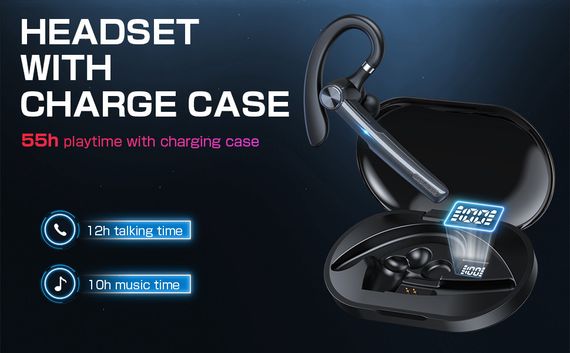 Беспроводные наушники с зарядным футляром 400mAh, 55 часов работы, со встроенным микрофоном для вождения