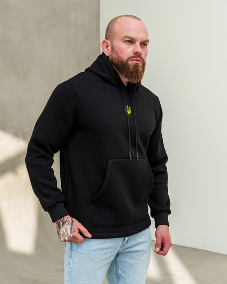 Худи Тризуб Флис Вышивка чёрный S XL | Зображення 3