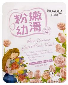 Отбеливающая тканевая маска для лица с эстрактом розы и козьим молоком Bioaqua