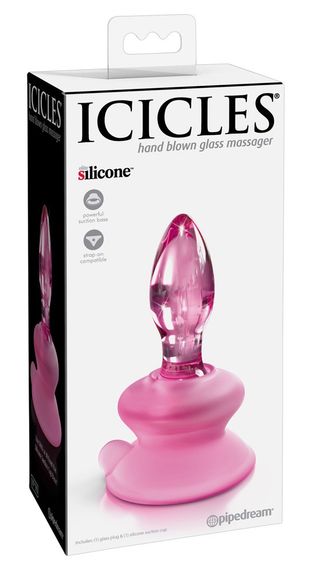 Анальна пробка із присоскою Pipedream Icicles No. 90, скляна, рожева sexstyle