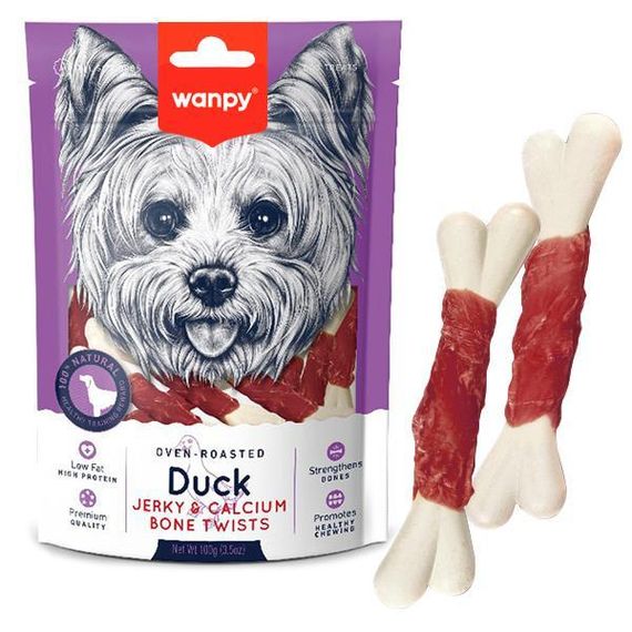 Wanpy Duck Jerky & Calcium Bone Twists ванпи кость с вяленой уткой И кальцием лакомство для собак 0.1кг