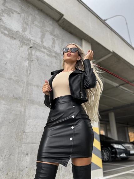 Женская короткая кожаная юбка с высокой посадкой узкая, эко кожа NA795 размер 42/44, цвет черный | Зображення 7