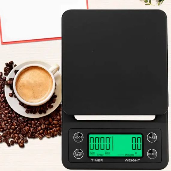 Ваги з таймером для кави Yieriy електронні для бариста з гумовим килимком / ваги настільні для кав'ярні, будинки, ресторанів