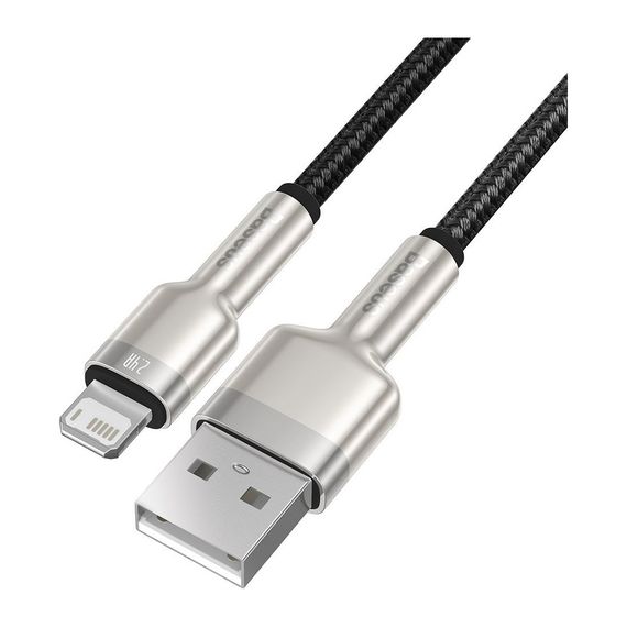 Дата кабель USB 2.0 AM to Lightning 2.0m 2.4A metal black Baseus (CALJK-B01) | Зображення 1