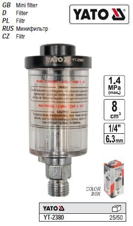 Фільтр фільтр сепаратор води пневматичний P ≤ 1.4 Mpa Ø=1/4" YATO-2380