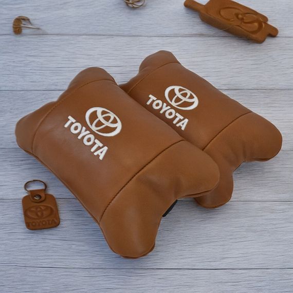 Набір шкіряних подушок 2шт на підголівник Toyota. Комфортні ортопедичні подушки,Тойота | Зображення 3