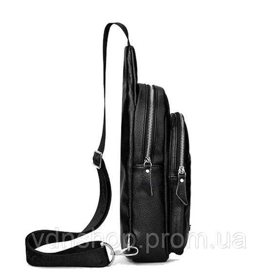 Сумка слінг чоловіча через плече 17х32х8, бананка з натуральної шкіри TIDING BAG A25F-515-1A чорна | Зображення 6