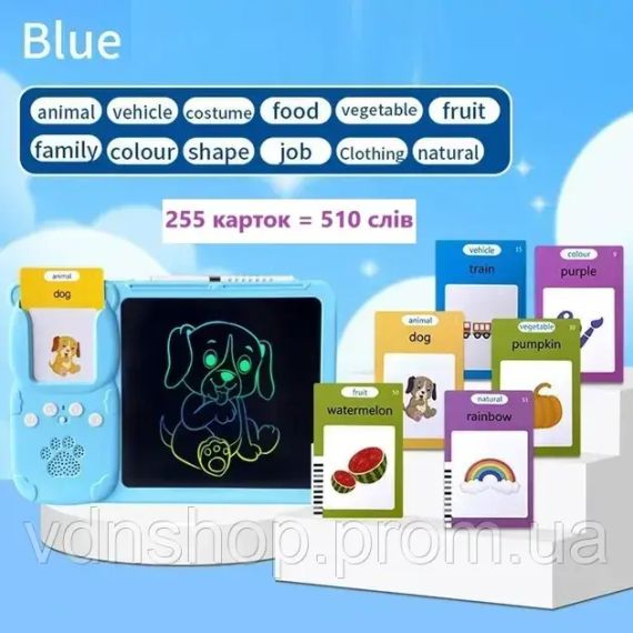 Монтесорі для вивчення англійської мови 2в1 інтерактивний планшет і кольорова LCD дошка для малювання 224 слів мишка Рожевий | Зображення 4