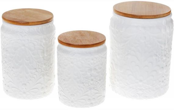 Банка Ceram-Bamboo для сипучих продуктів 750мл, біла матова кераміка з бамбуковою кришкою | Зображення 2