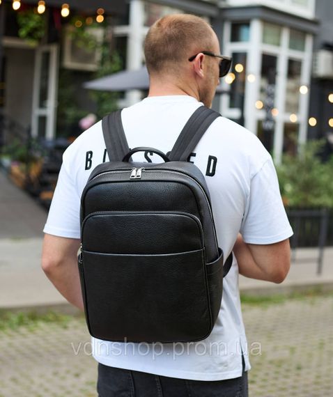 Универсальный мужской рюкзак из кожи 41х31х16, удобный рюкзак для ноутбука и документов, черный | Зображення 2