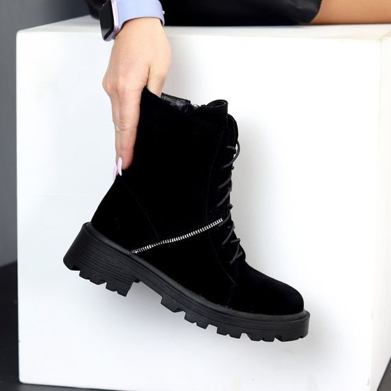 Стильні повсякденні чорні черевики натуральна замша на флісі 38