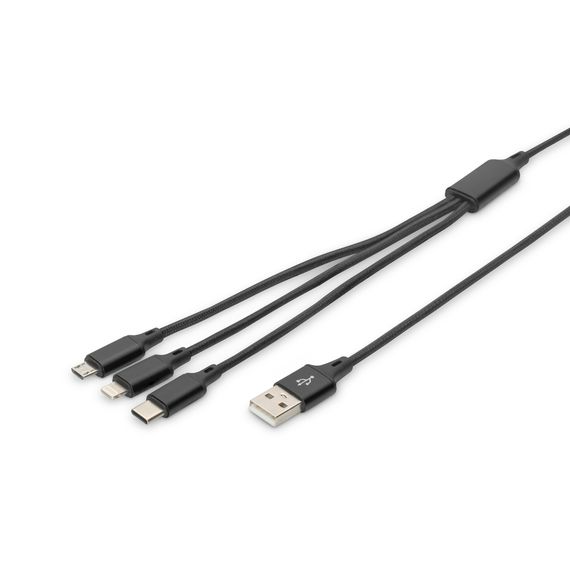 Дата кабель USB 2.0 AM to Lightning + Micro 5P + Type-C 1.0m charge only Digitus (AK-300160-010-S) | Зображення 1