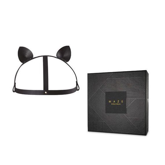 Маска кішечки Bijoux Indiscrets MAZE - Cat Ears Headpiece Black, екошкіра | Зображення 1