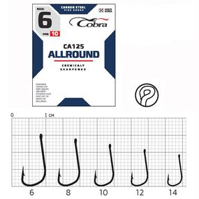 Крючки рыболовные Cobra Кобра ALLROUND сер. CA125 разм. 012 10 шт в упаковке.