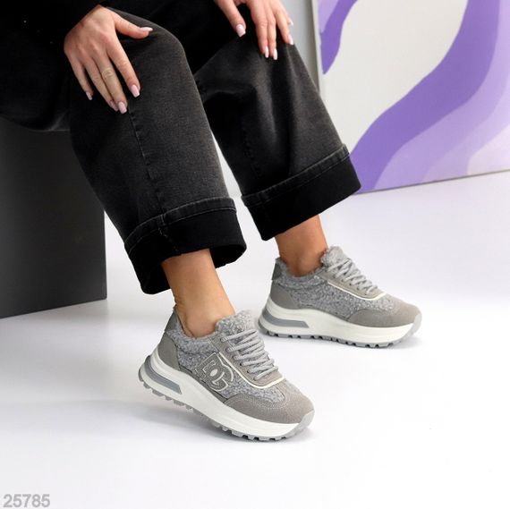 Теплые замшевые серые кроссовки с мехом Тедди доступная цена | Зображення 1