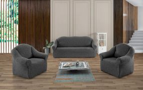 Жакардовий чохол на диван + 2 крісла Stone без спідниці темно-сірий