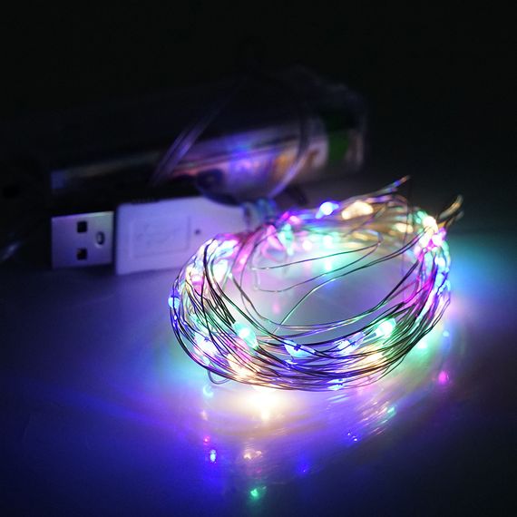 Гірлянди 50LED, 1 режим, 5 метрів, прозора ізоляція, живлення від USB + 2 * АА, Mix Color, BOX