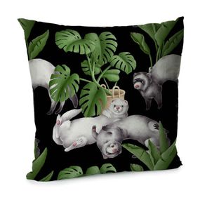 Подушка диванная с бархата Ласки в тропических листьях 45x45 см (45BP_FLORA011)