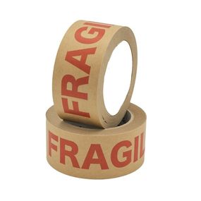 Крафт бумажный скотч FRAGILE (Хрупкое) 48 мм х 50 м, клейкая лента бумажная коричневая