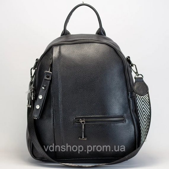 Женский кожаный рюкзак городской 23х32х13, сумка для города, путешествий и отдыха, черная | Зображення 2