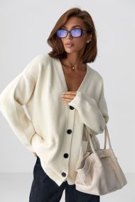 В'язаний кардиган із накладними кишенями - молочний цвет, ONE SIZE (є розміри)