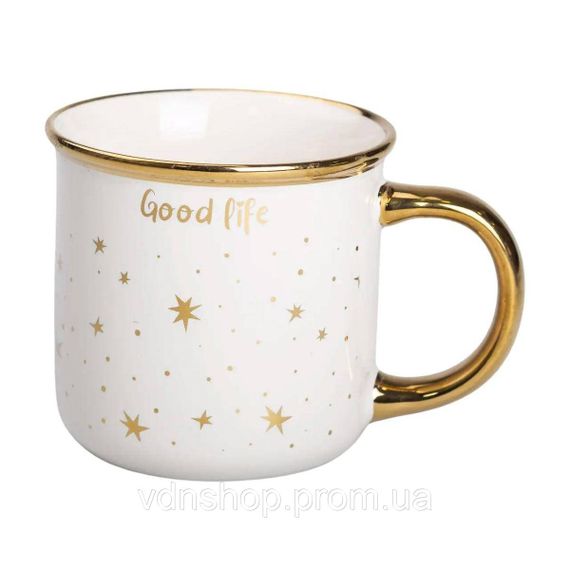 Чашка фарфоровая с золотым ободком и позолоченной ручкой 320 (мл) Good life Белая RX-N231506W