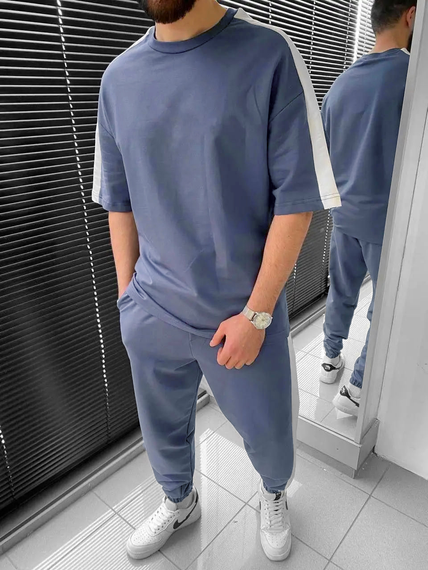 Мужской летний спортивный костюм футболка и штаны BD0025 цвет серый, размер М