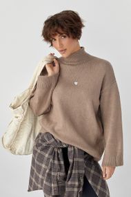 Теплий жіночий светр із широкими рукавами - світло-коричневий цвет, ONE SIZE (є розміри)