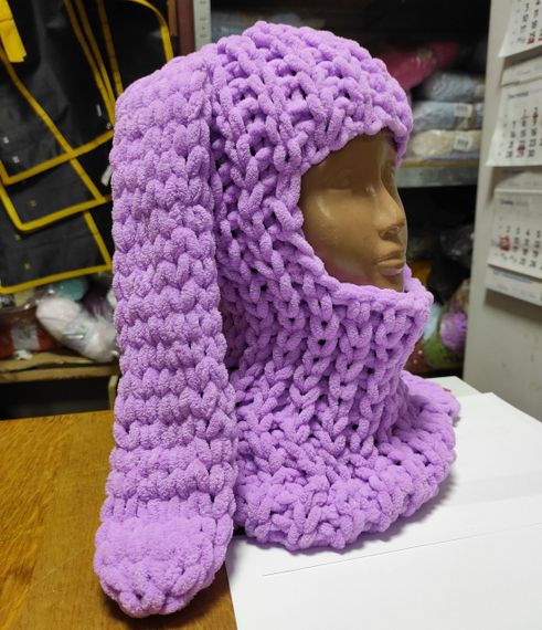 Балаклава колір 378 плюшева з вушками зайчика | Зображення 2