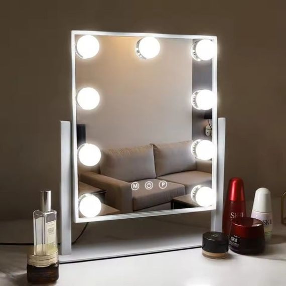 Косметичне дзеркало, з підсвіткою, Голлівудське, 9 LED, 10Х, Біле/Дзеркало з лампочками/Настільне дзеркало для макіяжу | Зображення 3