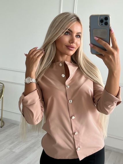Женская блузка на пуговицах с длинным подворачиваемым рукавом NA756 цвет бежевый, размер 52/54 | Зображення 2