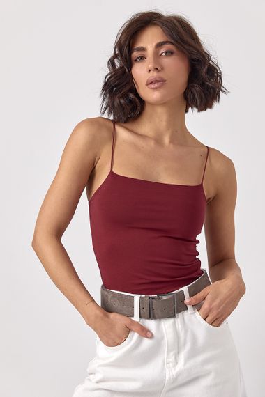 Бавовняна майка на тонких бретелях - бордо цвет, M (є розміри)