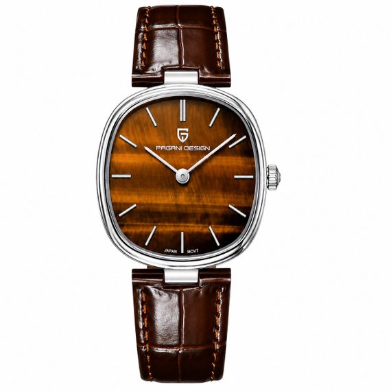 Жіночий годинник Pagani Design PD-1825 Silver-Brown Leather зі шкіряним ремінцем