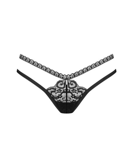 Трусики-стрінги Obsessive Blomentis thong, XS/S, чорні, мереживні, боковинки — подвійні смужки | Зображення 2