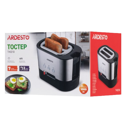 Тостер 1000W сріблястий/чорний T-K210 Steel Collection Ardesto | Зображення 4
