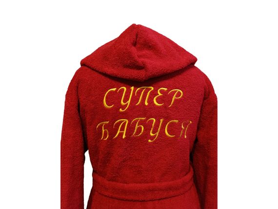 Халат жіночий з капюшоном махровий натуральний червоний з вишивкою 68 (00211) | Зображення 2